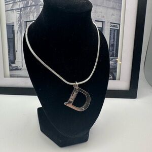 EUC DIOR D CHARM SILVER NECKLACE